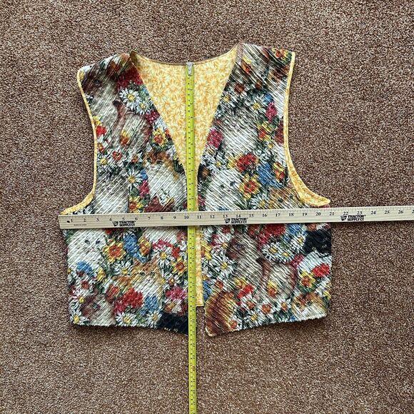 Reversible Vest Women’s One Size Cats Floral Textured Open Front Grannycore - Picture 7 of 8